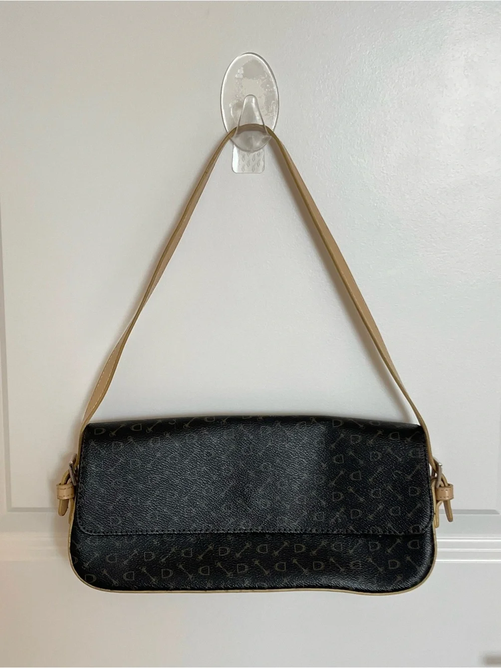 Brown Patterned Shoulder Bag with Tan Strap